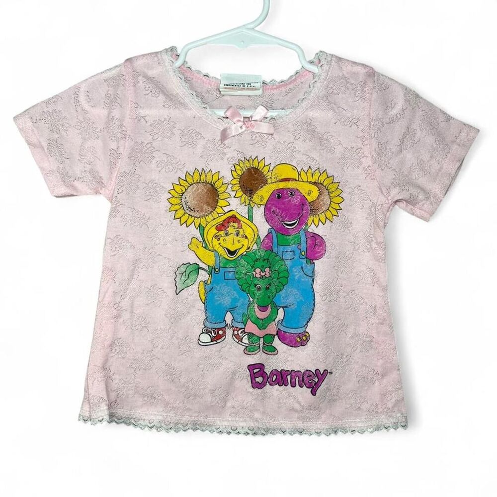 Vintage 90s Barney B.J. Baby Bop Pink Lace Baby T-Shirt Size 3T